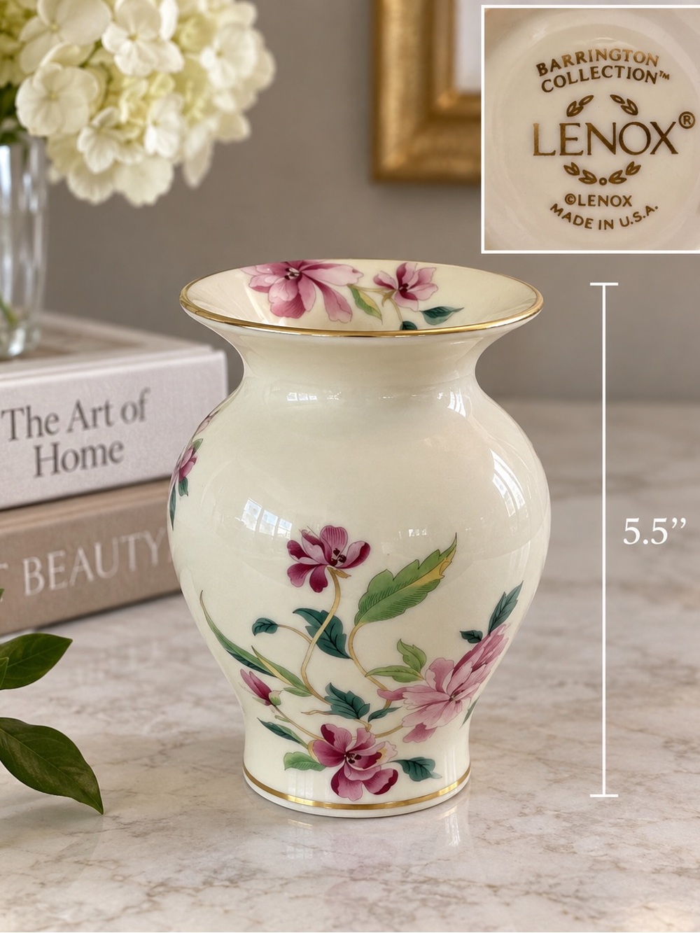 Lenox Barrington Collection Cream Pink Floral Porcelain Vase